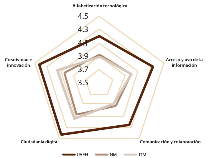 Figura 2: Niveles de competencias digitales por dimensión